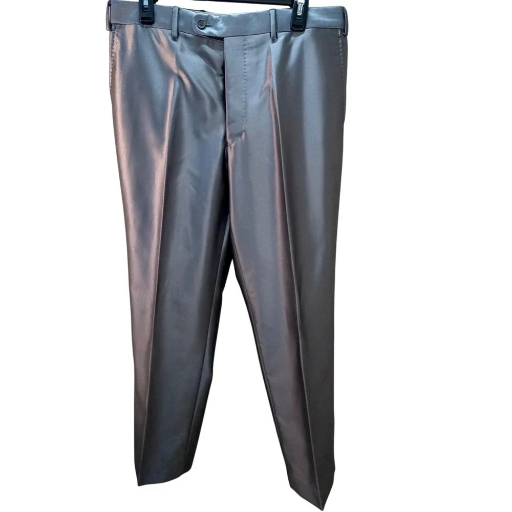 Bergham Taylor Made in Italy Metallic Silver Suit Set Blazer & Dress Slacks  NWT